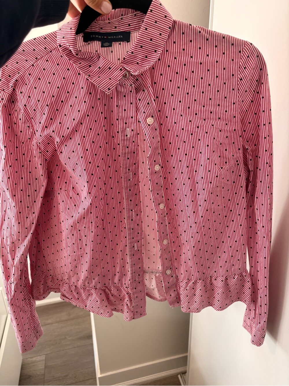 Tommy Hilfiger Pink Striped Button-Down with Navy Dot Details